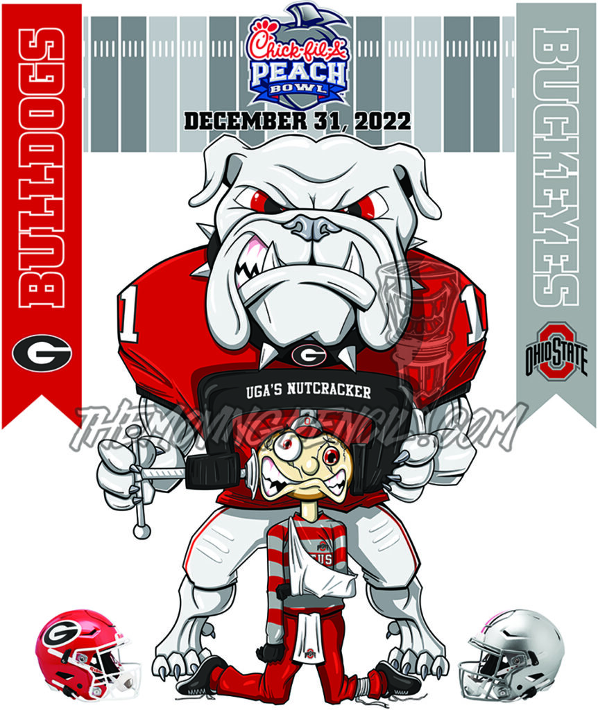 UGA Bulldogs Nut Cracking Ohio State Buckeyes Chick-fil-A Peach Bowl T-Shirt Design - Fan Decor