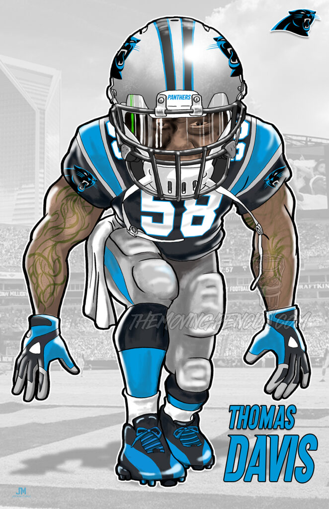 Thomas Davis Caricature Carolina Panthers NFL Footabll Print - Fan Decor